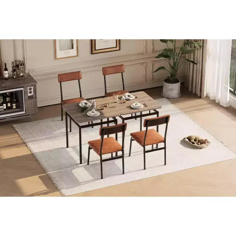 Set da pranzo industriale marrone da 3 pezzi per 2 persone con sedie imbottite in PU, tavolo da cucina con struttura in metallo salvaspazio per piccoli ambienti
