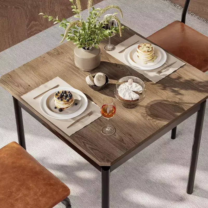 Set da pranzo industriale marrone da 3 pezzi per 2 persone con sedie imbottite in PU, tavolo da cucina con struttura in metallo salvaspazio per piccoli ambienti
