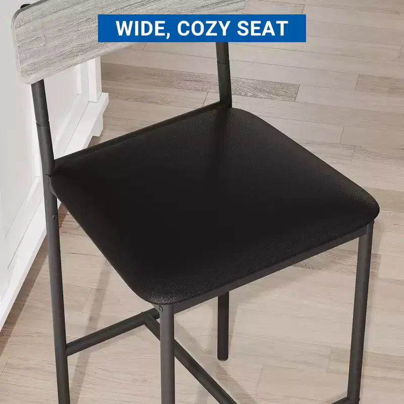 Tavolo da Cucina Altezza Bancone con 2 Sgabelli Imbottiti, Set Tavolo da Pranzo e Sedie in Legno per 2 con Ripiani, per Spazi Piccoli, Appartamento