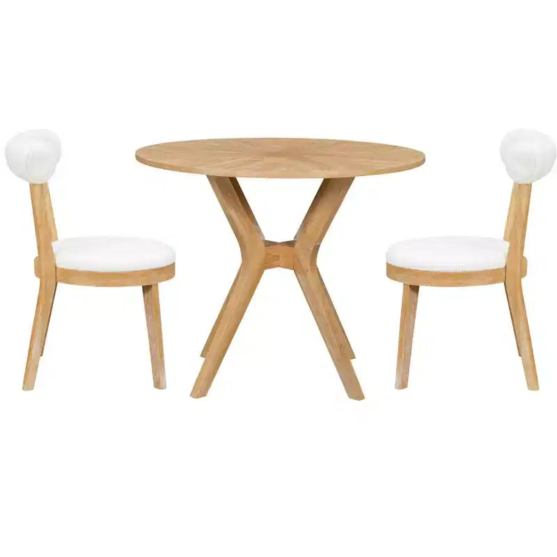 Set da 3 Pezzi Tavolo da Pranzo Rotondo per 2 Persone, Set Tavolo da Pranzo per Cucina, Set Tavolo per Angolo Colazione con 2 Sedie da Pranzo Imbottite - ModernLuxe