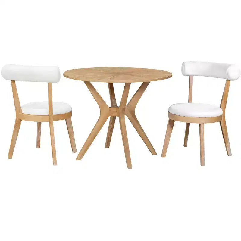 Set da 3 Pezzi Tavolo da Pranzo Rotondo per 2 Persone, Set Tavolo da Pranzo per Cucina, Set Tavolo per Angolo Colazione con 2 Sedie da Pranzo Imbottite - ModernLuxe