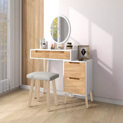 27.5 Scrivania da trucco estensibile con specchio LED e sgabello