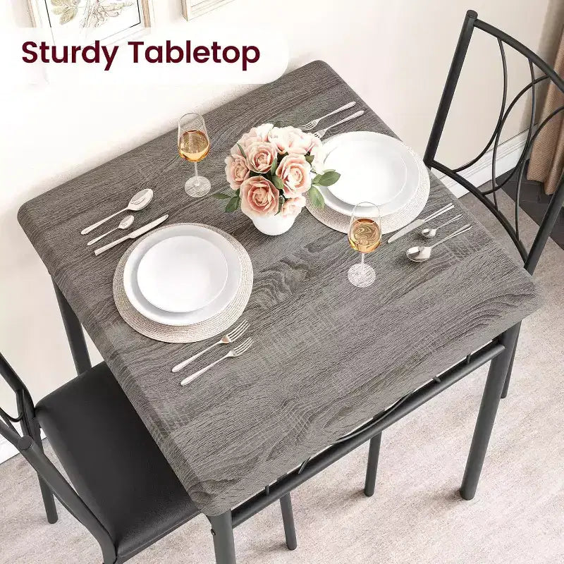 Set da pranzo Acekool Square per 2 persone, tavolo da cucina salvaspazio da 3 pezzi e sedie imbottite, per piccoli appartamenti