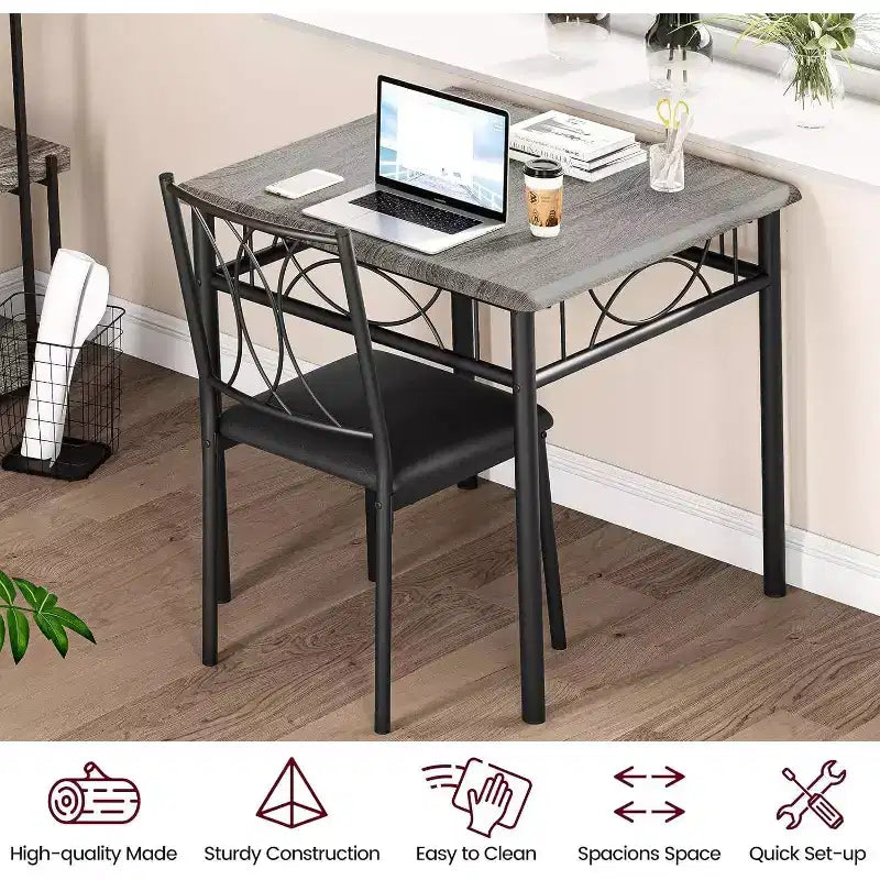 Set da pranzo Acekool Square per 2 persone, tavolo da cucina salvaspazio da 3 pezzi e sedie imbottite, per piccoli appartamenti