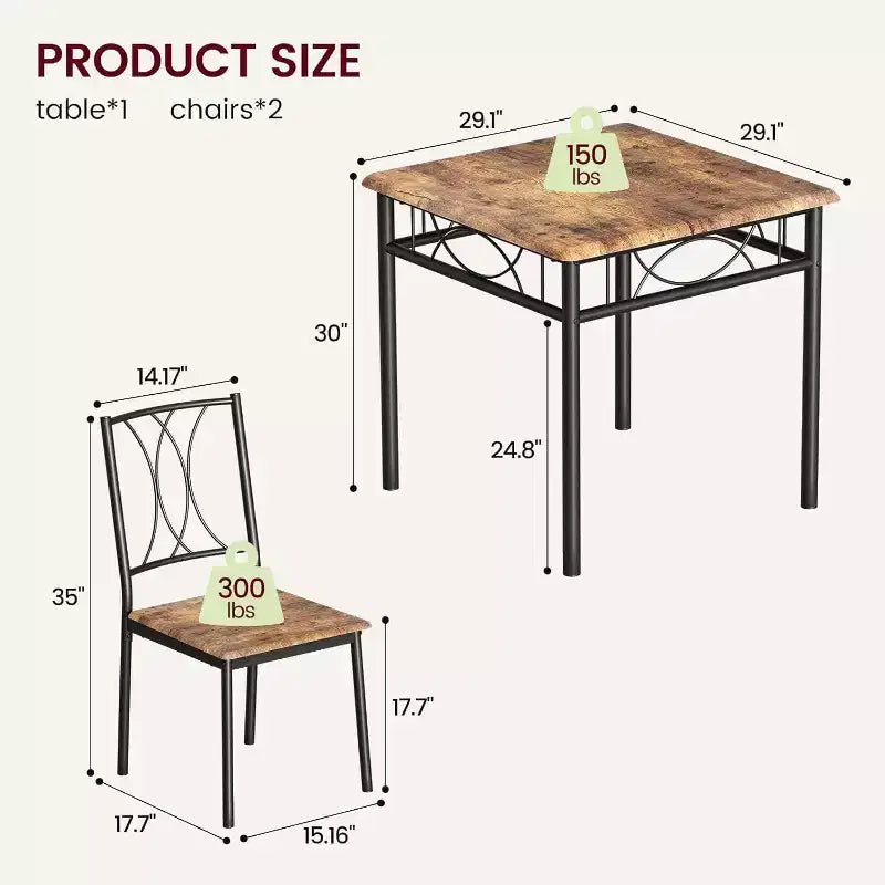 Set da pranzo Acekool Square per 2 persone, tavolo da cucina salvaspazio da 3 pezzi e sedie imbottite, per piccoli appartamenti