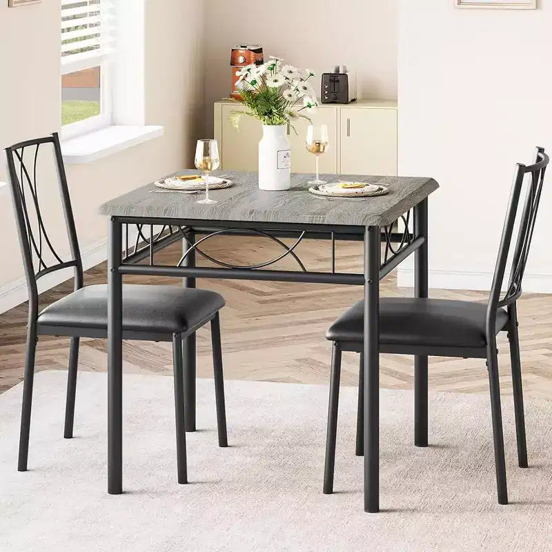 Set da pranzo Acekool Square per 2 persone, tavolo da cucina salvaspazio da 3 pezzi e sedie imbottite, per piccoli appartamenti
