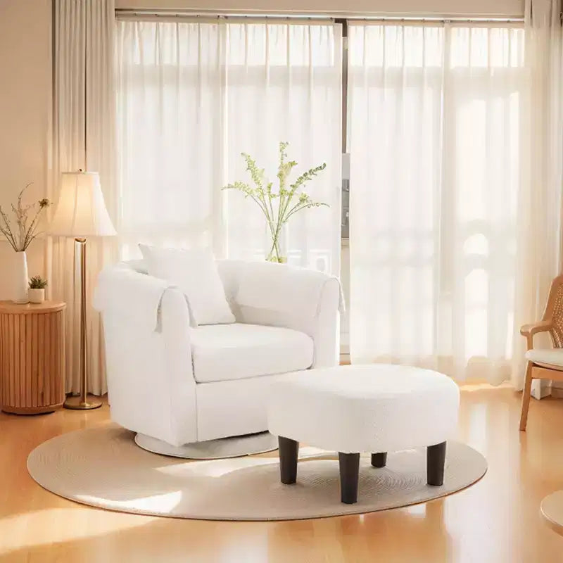 Set poltrona girevole con poggiapiedi, moderna poltrona a botte in ciniglia con cuscino lombare e 2 copribraccioli per soggiorno, camera da letto, ufficio