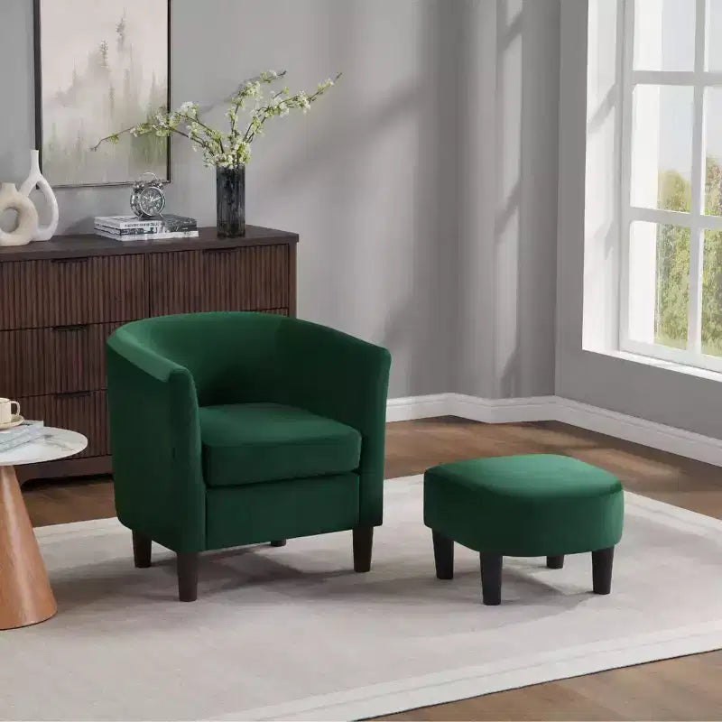 Poltrona in velluto con pouf, poltrona a barilotto moderna per soggiorno, camera da letto