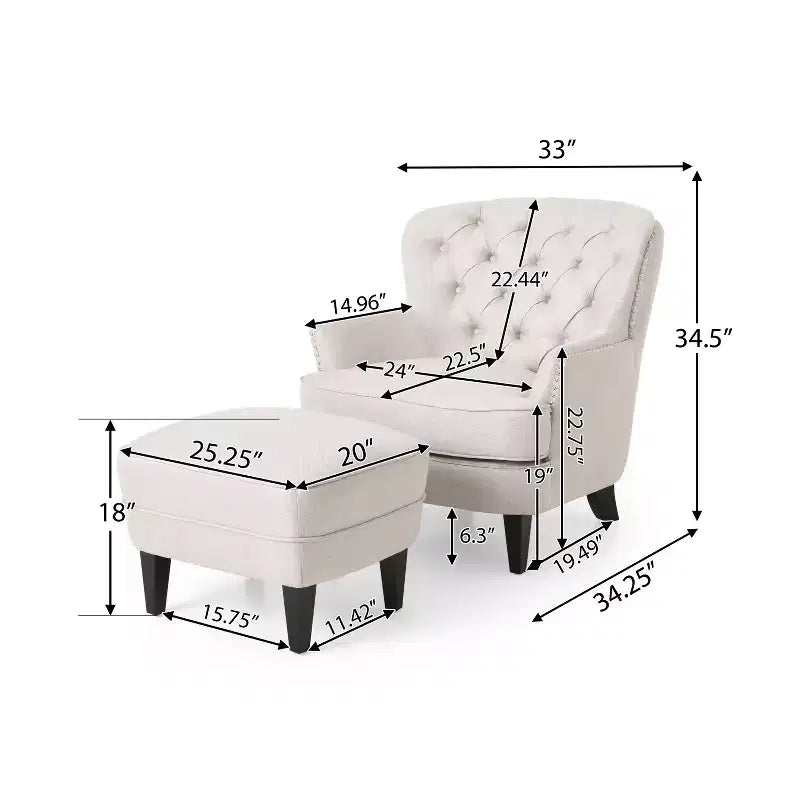 GDFStudio Jaxen Contemporary Fabric Tufted Club Chair and Ottoman Set