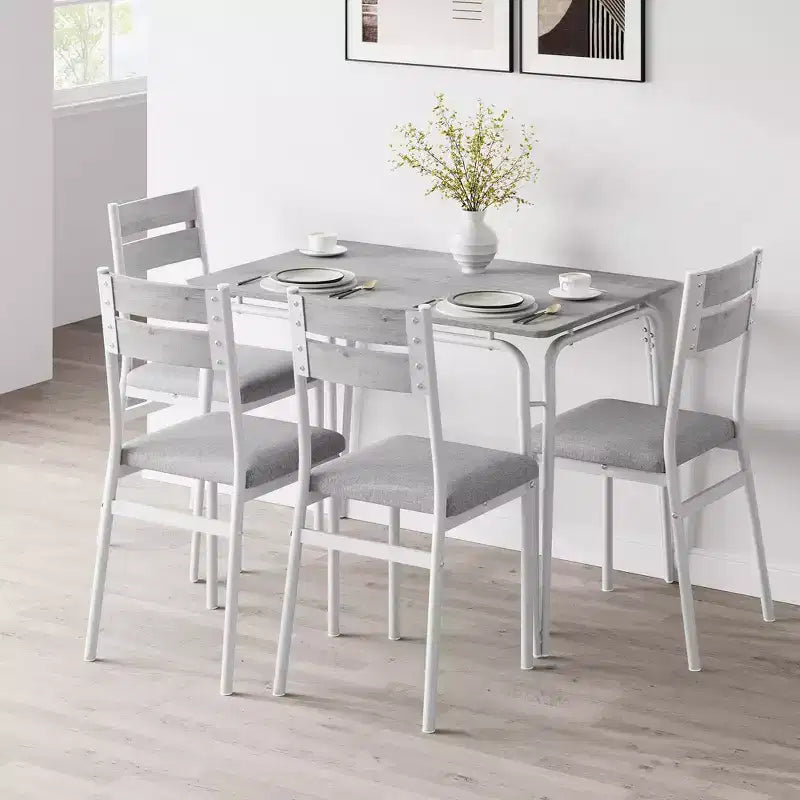 Set da pranzo 5 pezzi per 4 persone, tavolo quadrato compatto con sedie, piano robusto in MDF, struttura in metallo, set colazione salvaspazio