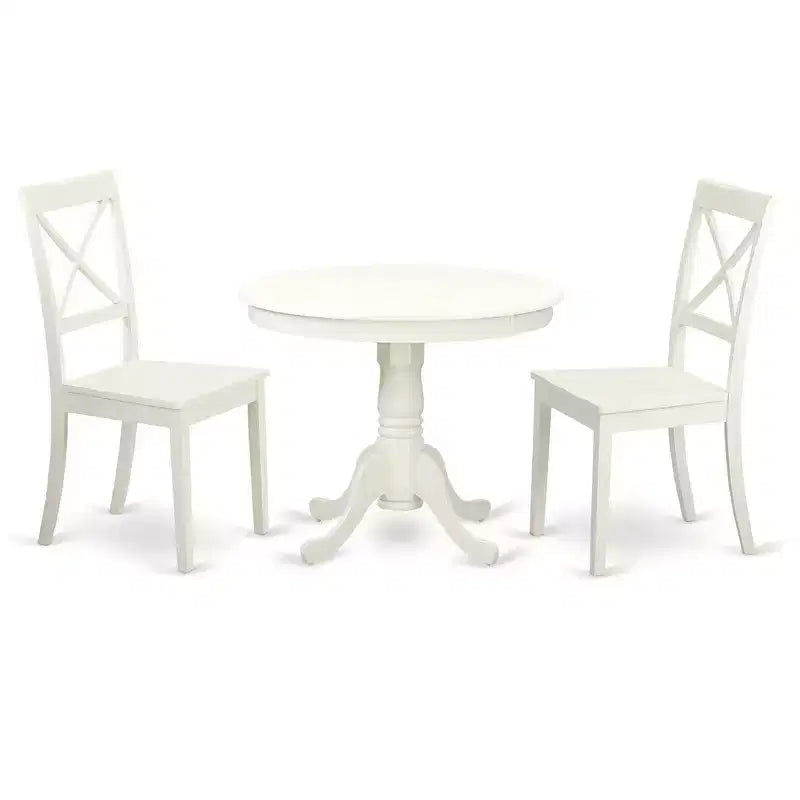 HomeStock Belmont Kitchen Table Set- Table Plus 2 Dining Chairs, Linen White