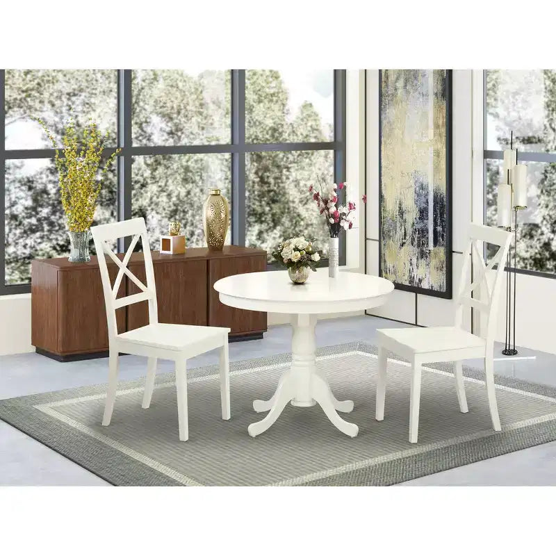 HomeStock Belmont Set Tavolo da Cucina - Tavolo Più 2 Sedie da Pranzo, Bianco Lino