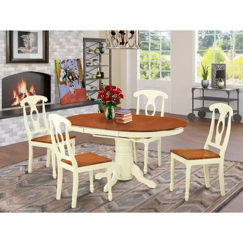 HomeStock Belmont 5-Piece Dining Table Set, White