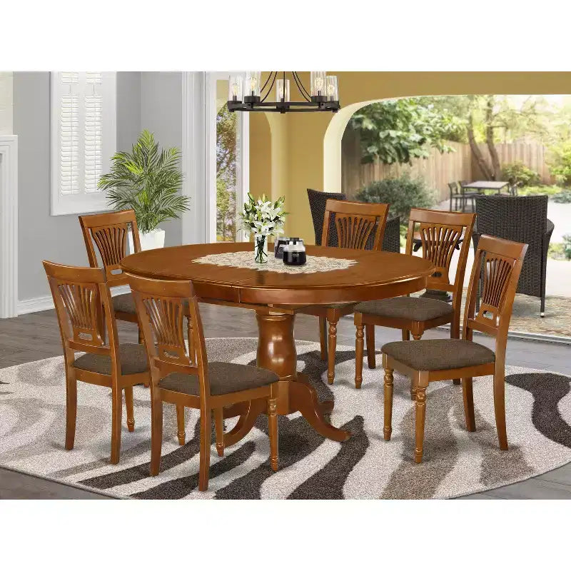 HomeStock Belmont Portland Dining Table Set Having 18 Leaf Table And Kitchen Chairs, Saddle Brown