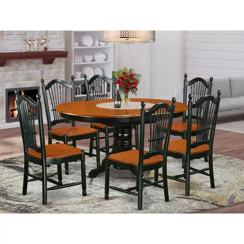 HomeStock Belmont 7 Pc Dining set with a Kitchen Table and 6 Wood Seat Kitchen Chairs in Linen White