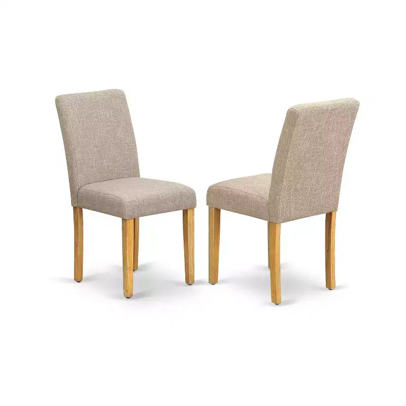HomeStock Belmont set da pranzo da 7 pezzi, tavolo ovale 42/60 con allunga a farfalla da 18 pollici e 6 sedie Parson con gambe in rovere e tessuto di lino color cervo chiaro