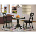 HomeStock Belmont 3Pc Round 42 Inch Dining Table With Two 9-Inch Drop Leaves And A Pair Of Wood Seat Dining Chairs, Black