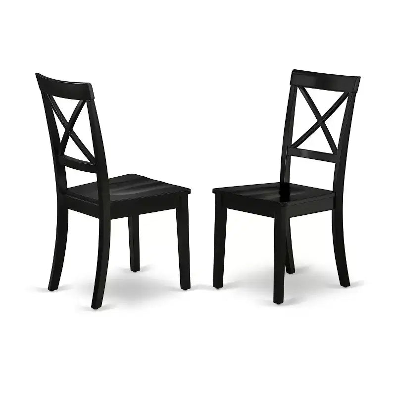 Tavolo da pranzo rotondo HomeStock Belmont da 42 pollici con due prolunghe a ribalta da 9 pollici e un paio di sedie da pranzo con seduta in legno, colore nero