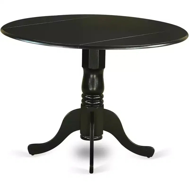 HomeStock Belmont, tavolo rotondo da cucina 42" con due allunghe a ribalta da 9" e quattro sedie Parson con gambe nere e tessuto in lino Shiitake