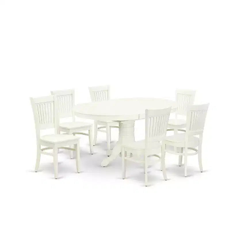 Set tavolo da cucina HomeStock Belmont 7 pezzi - 6 sedie da pranzo con seduta in legno - Tavolo da pranzo da cucina con prolunga a farfalla - Finitura bianco lino