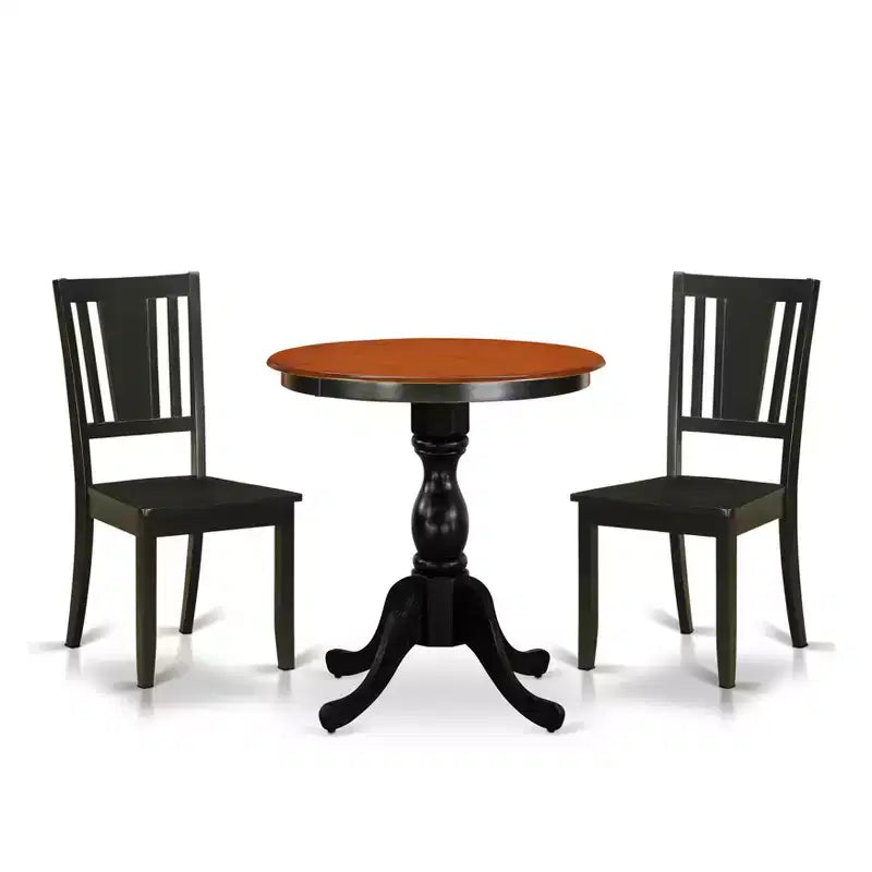 Set da pranzo moderno di metà secolo HomeStock Belmont da 3 pezzi include un tavolo in legno e 2 sedie da pranzo con schienale a doghe - Finitura nera