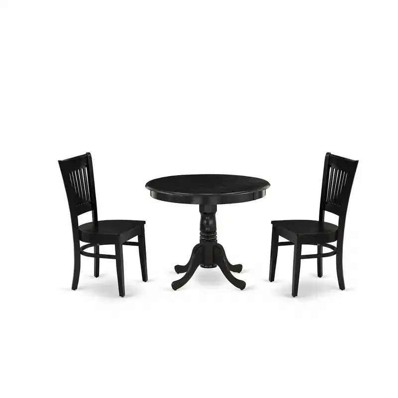 HomeStock Belmont Set Sala da Pranzo 3 Pezzi - 2 Sedie da Cucina e Tavolo da Pranzo Moderno - Sedile in Legno e Schienale a Doghe - Finitura Nera
