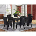 HomeStock Belmont 7 Piece Dining Table Set Contains a Rectangle Kitchen Table with Butterfly Leaf and 6 Upholstered Chairs, Black