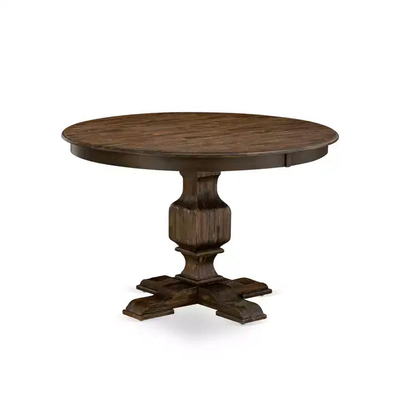 HomeStock Belmont Set Tavolo da Pranzo 7 Pezzi, Tavolo da Pranzo in Legno, 6 Sedie da Cucina in Tessuto Lino Light Sable, Schienale Alto - Finitura Jacobean Invecchiato