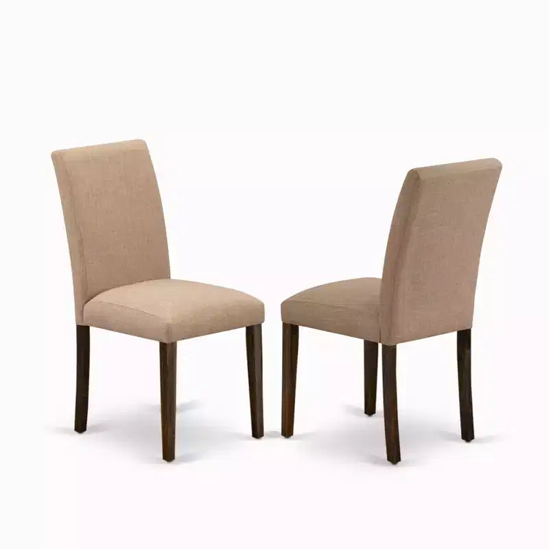 HomeStock Belmont Set Tavolo da Pranzo 7 Pezzi, Tavolo da Pranzo in Legno, 6 Sedie da Cucina in Tessuto Lino Light Sable, Schienale Alto - Finitura Jacobean Invecchiato