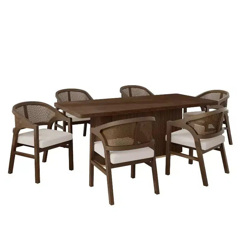 Christopher Knight Home Grace Set da pranzo contemporaneo 7 pezzi in legno di gomma e rattan con tavolo rettangolare di grandi dimensioni
