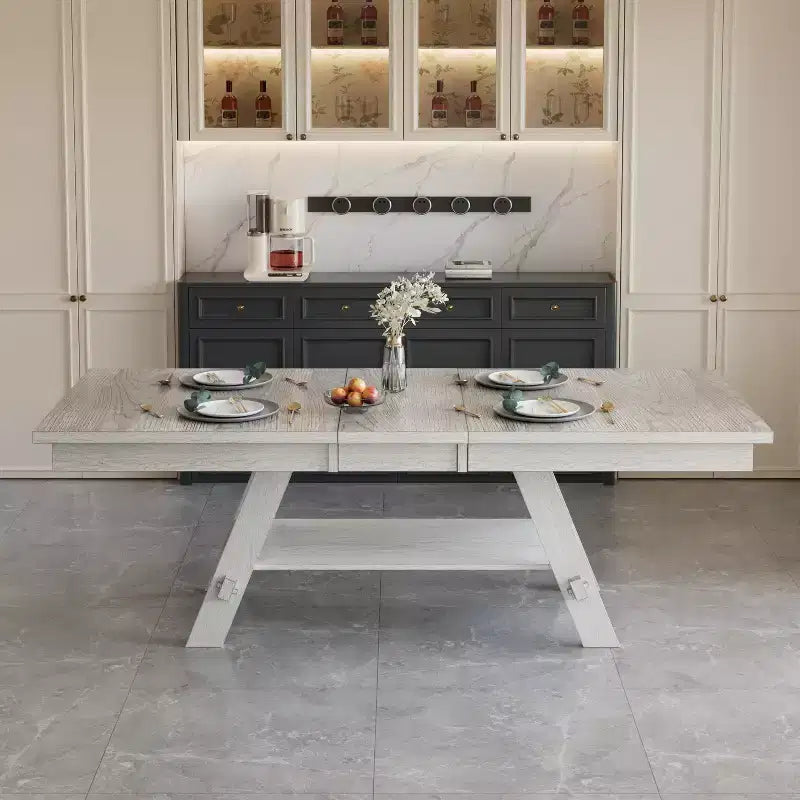 VECELO Set sala da pranzo rustico allungabile da 5 pezzi, tavolo in legno di gomma con 4 sedie da pranzo imbottite senza braccioli per cucina, grigio