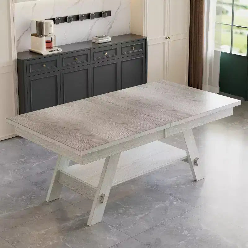 VECELO Set sala da pranzo rustico allungabile da 5 pezzi, tavolo in legno di gomma con 4 sedie da pranzo imbottite senza braccioli per cucina, grigio