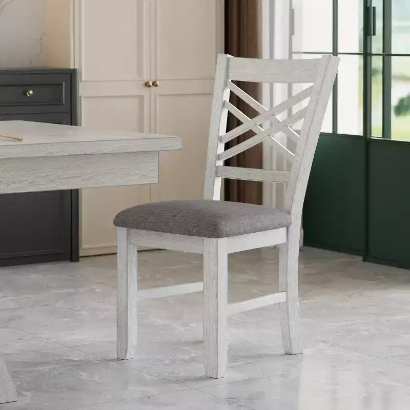 VECELO Set sala da pranzo rustico allungabile da 5 pezzi, tavolo in legno di gomma con 4 sedie da pranzo imbottite senza braccioli per cucina, grigio