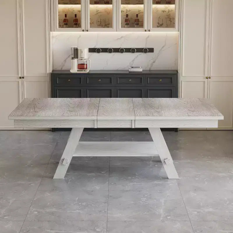 VECELO Set sala da pranzo rustico allungabile da 5 pezzi, tavolo in legno di gomma con 4 sedie da pranzo imbottite senza braccioli per cucina, grigio