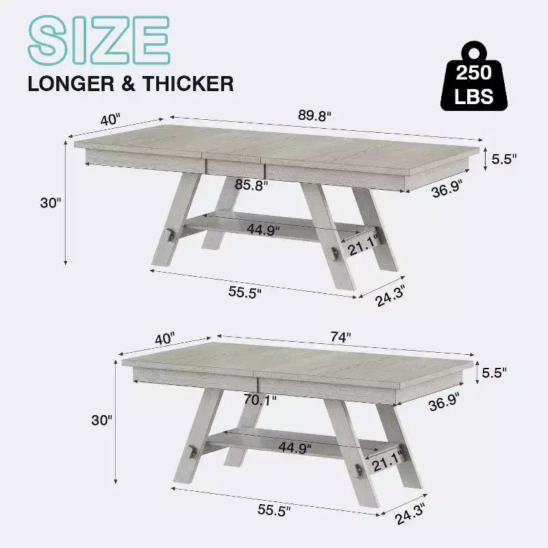 VECELO Set sala da pranzo rustico allungabile da 5 pezzi, tavolo in legno di gomma con 4 sedie da pranzo imbottite senza braccioli per cucina, grigio