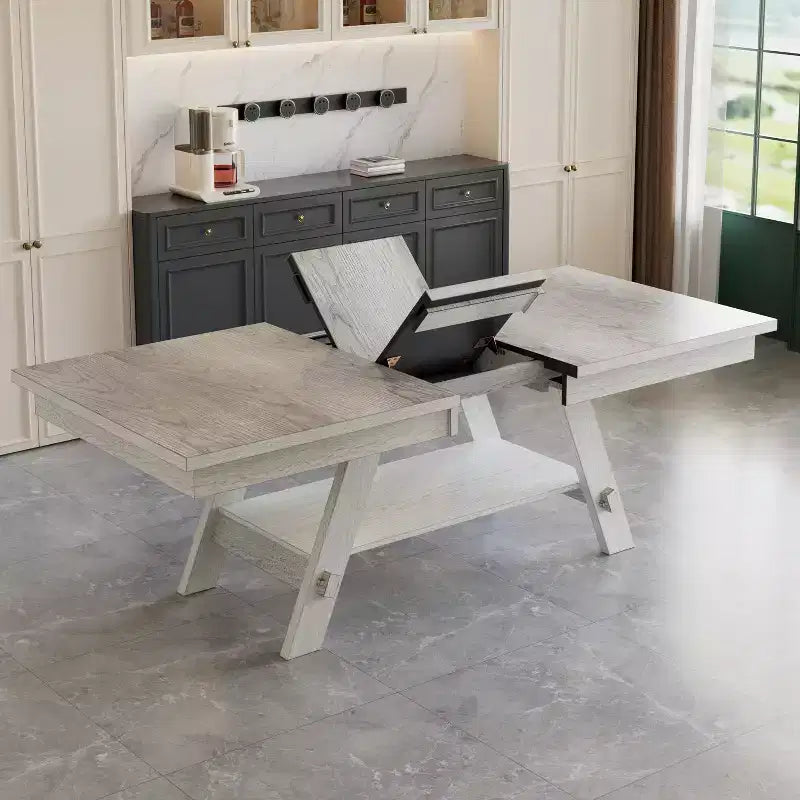 VECELO Set sala da pranzo rustico allungabile da 5 pezzi, tavolo in legno di gomma con 4 sedie da pranzo imbottite senza braccioli per cucina, grigio