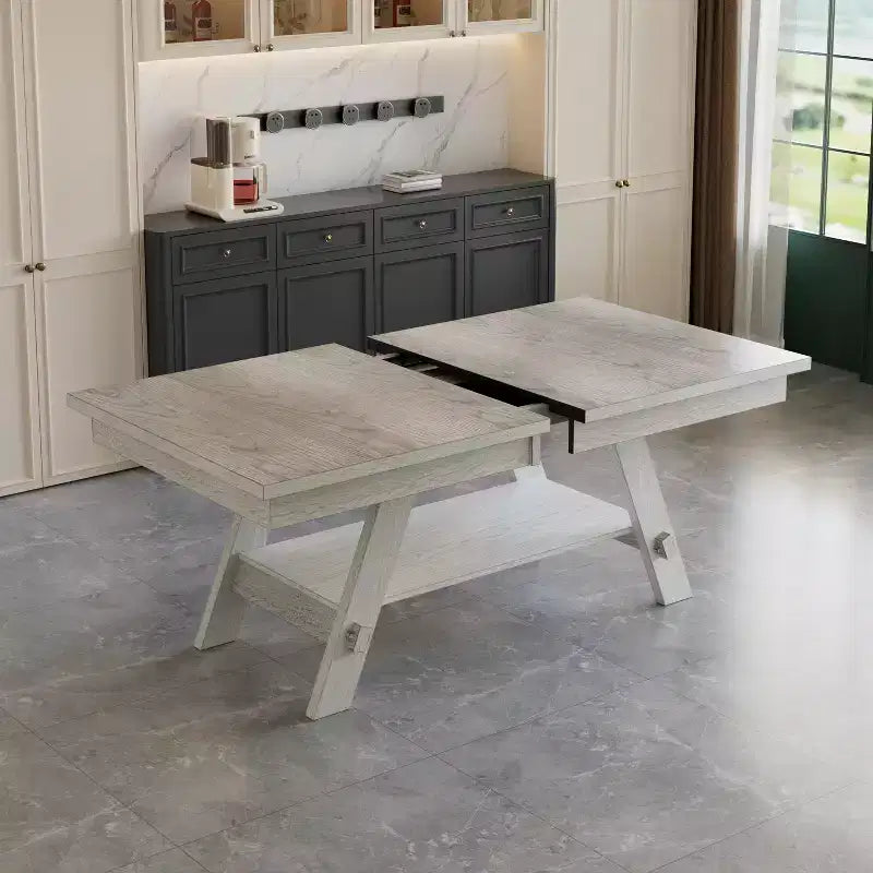 VECELO Set sala da pranzo rustico allungabile da 5 pezzi, tavolo in legno di gomma con 4 sedie da pranzo imbottite senza braccioli per cucina, grigio