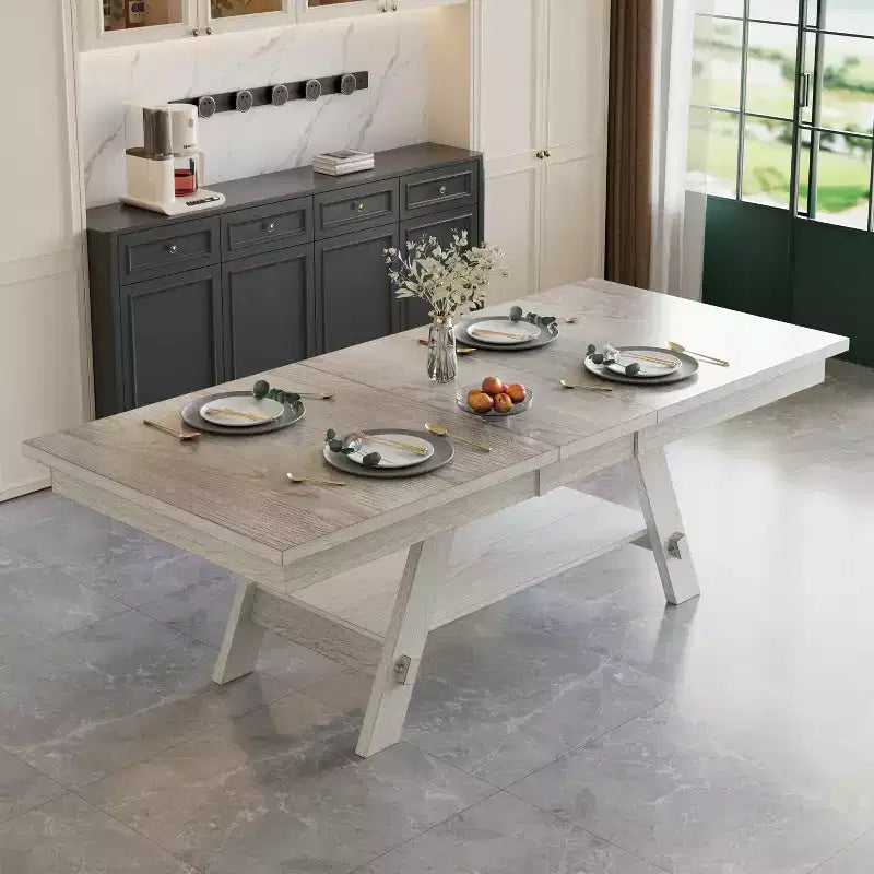 VECELO Set sala da pranzo rustico allungabile da 5 pezzi, tavolo in legno di gomma con 4 sedie da pranzo imbottite senza braccioli per cucina, grigio