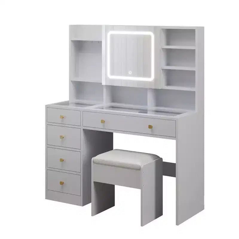 Set toeletta in truciolare bianco con ripiano in vetro temperato Trattamento Triamine