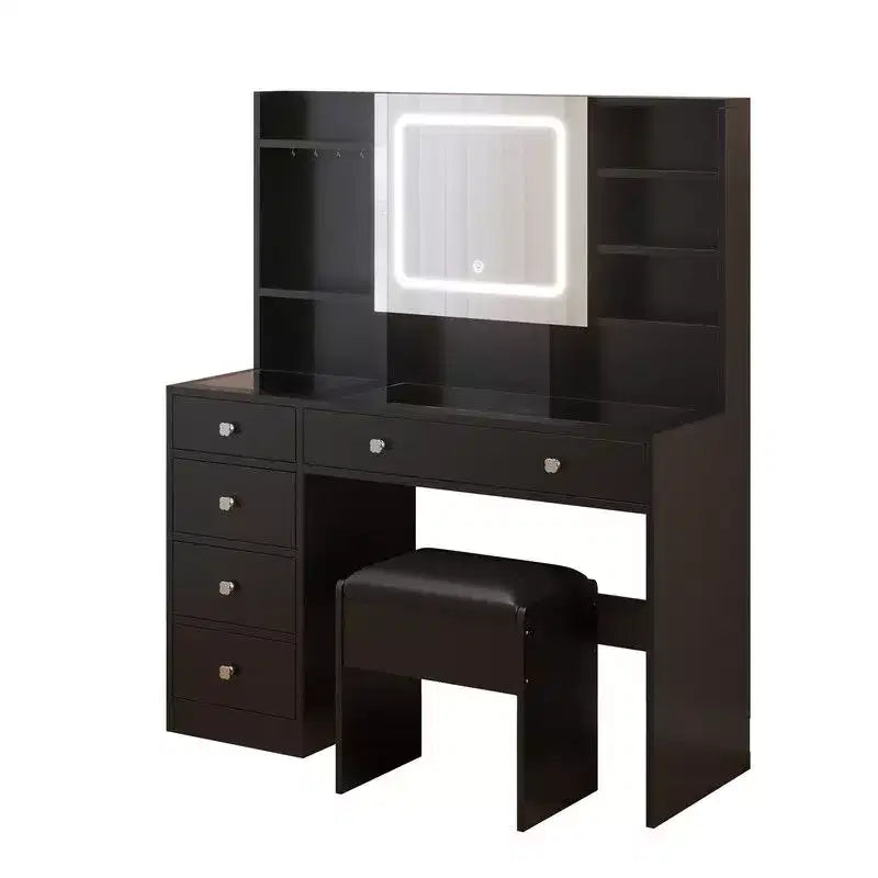 Set toeletta in truciolare bianco con ripiano in vetro temperato Trattamento Triamine