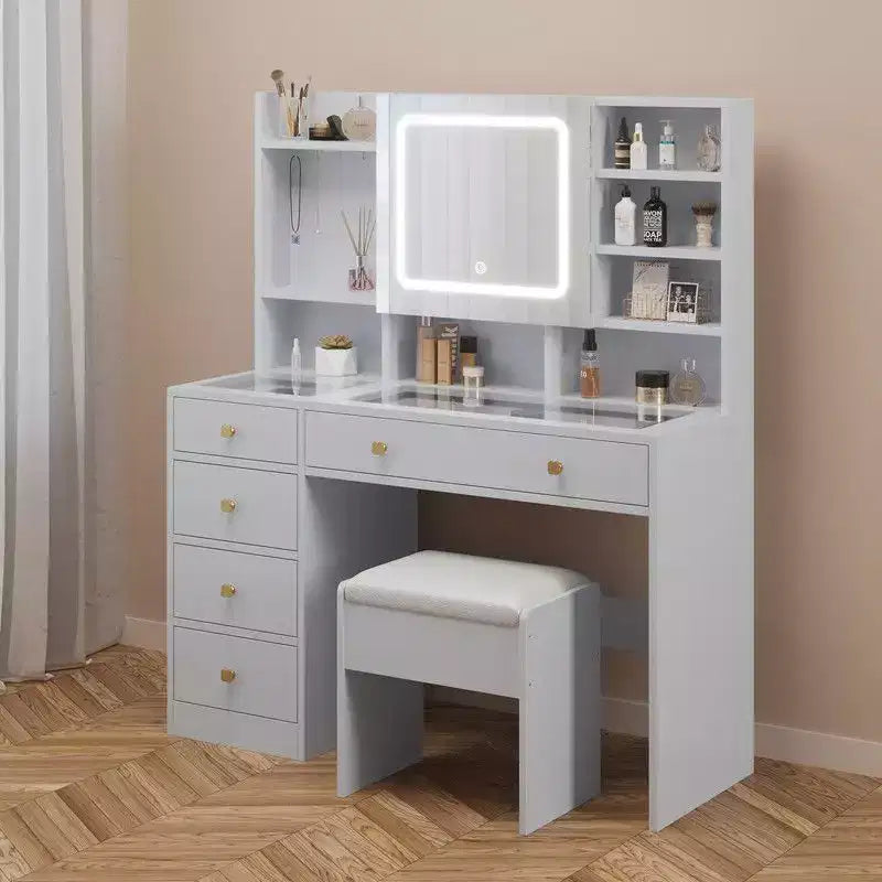 Set toeletta in truciolare bianco con ripiano in vetro temperato Trattamento Triamine