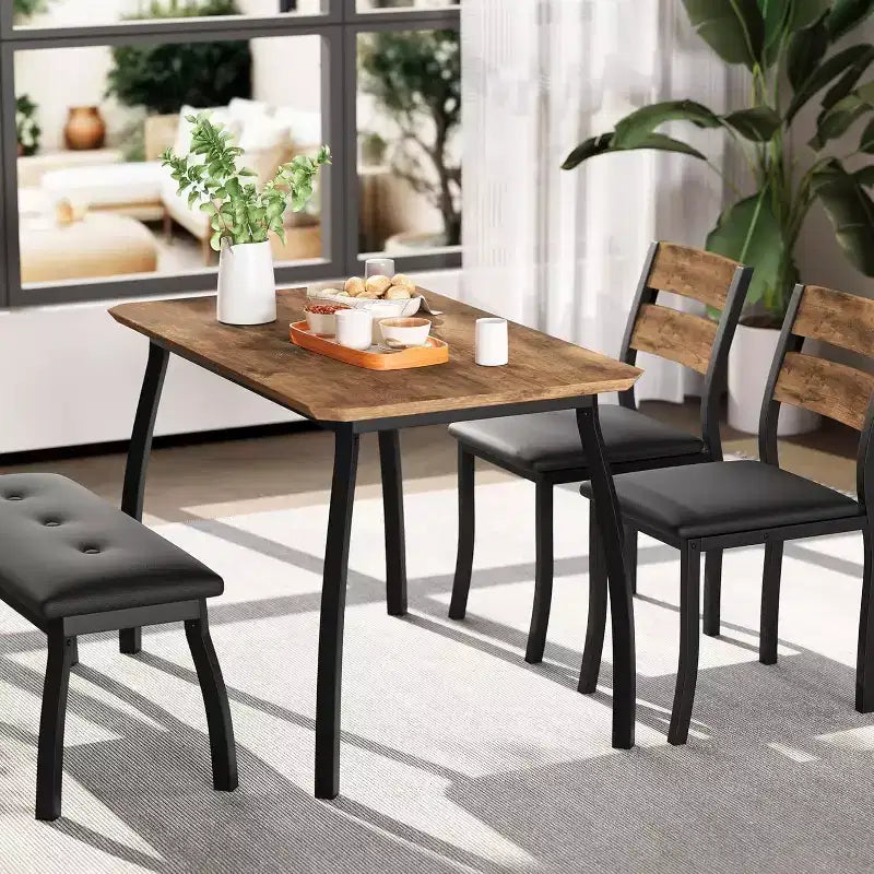 Set da pranzo Coolmee per 4 persone, tavolo da cucina con panca imbottita e 2 sedie, set da pranzo di 4 pezzi per piccoli spazi, appartamento
