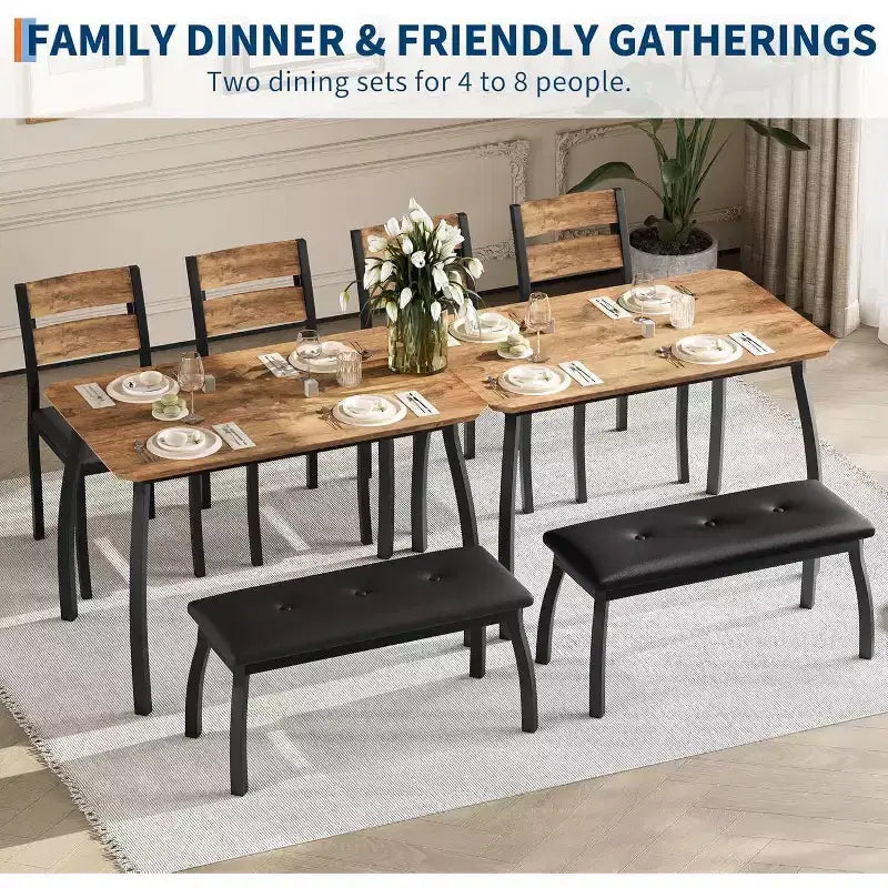 Set da pranzo Coolmee per 4 persone, tavolo da cucina con panca imbottita e 2 sedie, set da pranzo di 4 pezzi per piccoli spazi, appartamento