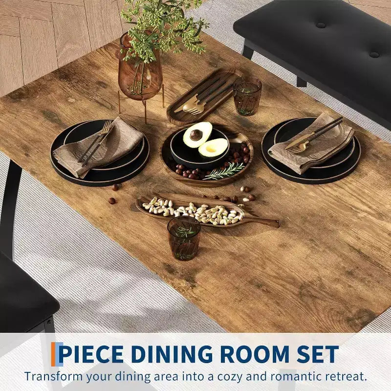 Set da pranzo Coolmee per 4 persone, tavolo da cucina con panca imbottita e 2 sedie, set da pranzo di 4 pezzi per piccoli spazi, appartamento