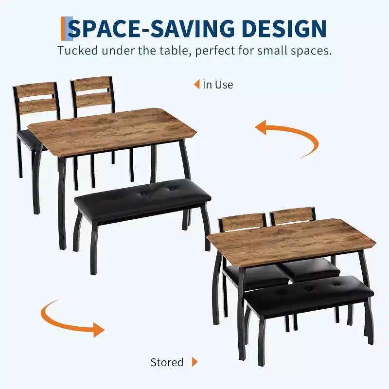 Set da pranzo Coolmee per 4 persone, tavolo da cucina con panca imbottita e 2 sedie, set da pranzo di 4 pezzi per piccoli spazi, appartamento
