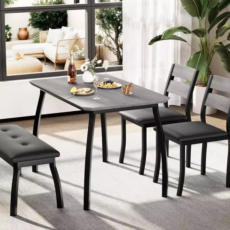 Set da pranzo Coolmee per 4 persone, tavolo da cucina con panca imbottita e 2 sedie, set da pranzo di 4 pezzi per piccoli spazi, appartamento