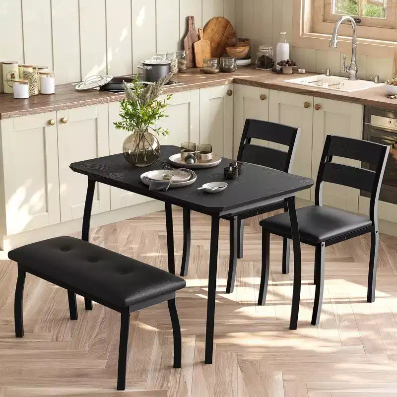 Set da pranzo Coolmee per 4 persone, tavolo da cucina con panca imbottita e 2 sedie, set da pranzo di 4 pezzi per piccoli spazi, appartamento