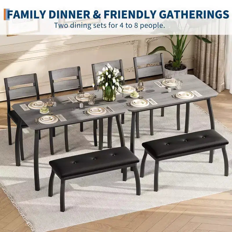 Set da pranzo Coolmee per 4 persone, tavolo da cucina con panca imbottita e 2 sedie, set da pranzo di 4 pezzi per piccoli spazi, appartamento