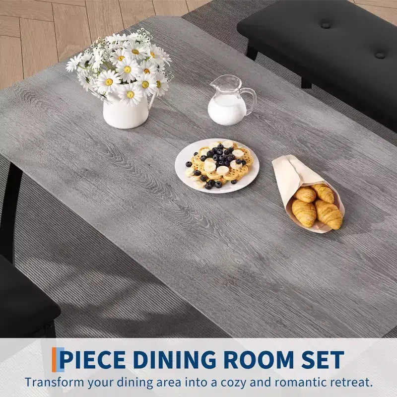 Set da pranzo Coolmee per 4 persone, tavolo da cucina con panca imbottita e 2 sedie, set da pranzo di 4 pezzi per piccoli spazi, appartamento