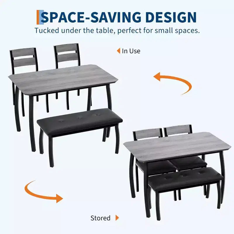Set da pranzo Coolmee per 4 persone, tavolo da cucina con panca imbottita e 2 sedie, set da pranzo di 4 pezzi per piccoli spazi, appartamento